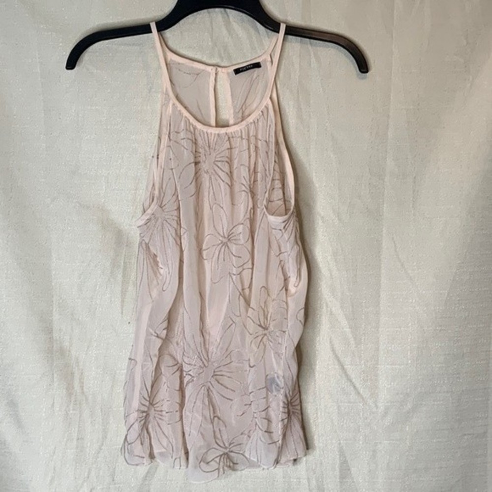 Poetry soft pink medium camisole tank keyhole button close in back sheer
